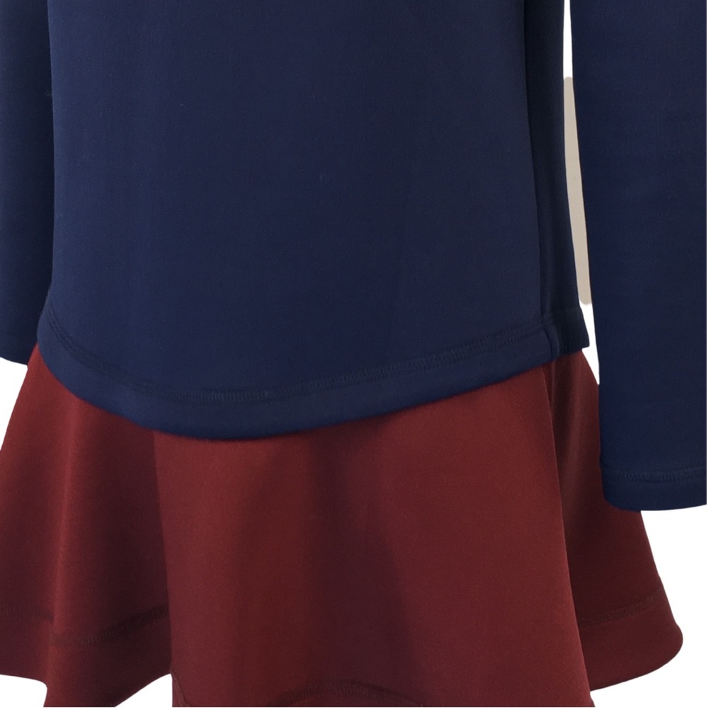 BCBGMaxazria Genesa Flounce Hem Navy Burgundy Color block Mini Dress size Small - Picture 8 of 15